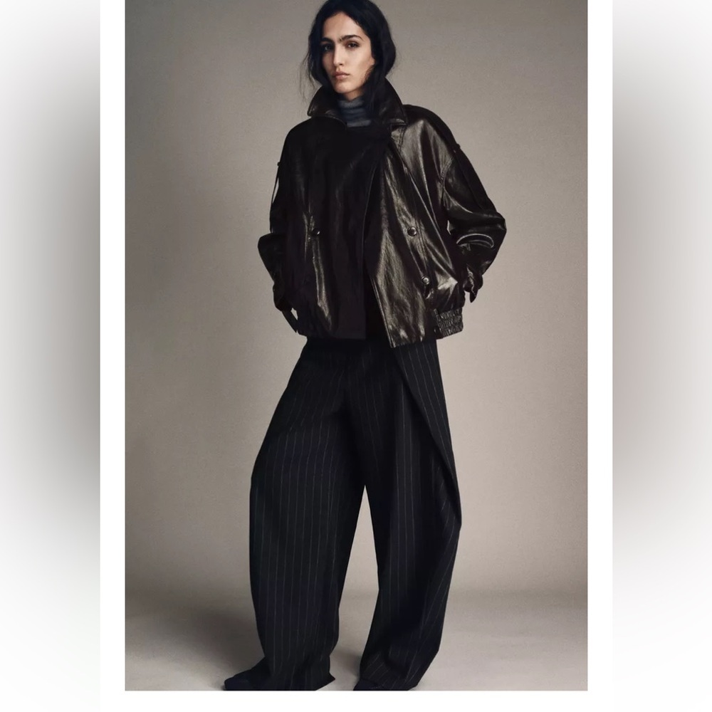 Zara ZW COLLECTION WOOL PINSTRIPE PANTS Sz L